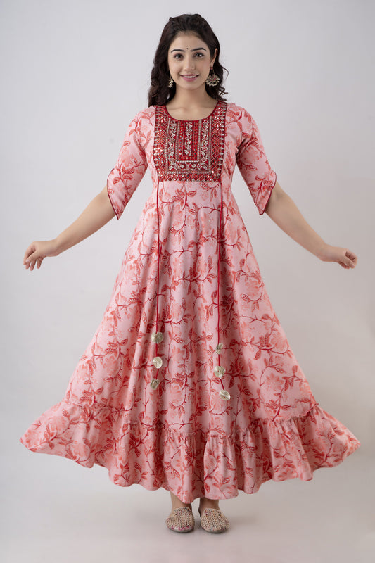 Printed Viscose Rayon Stitched Anarkali Gown  (Pink)