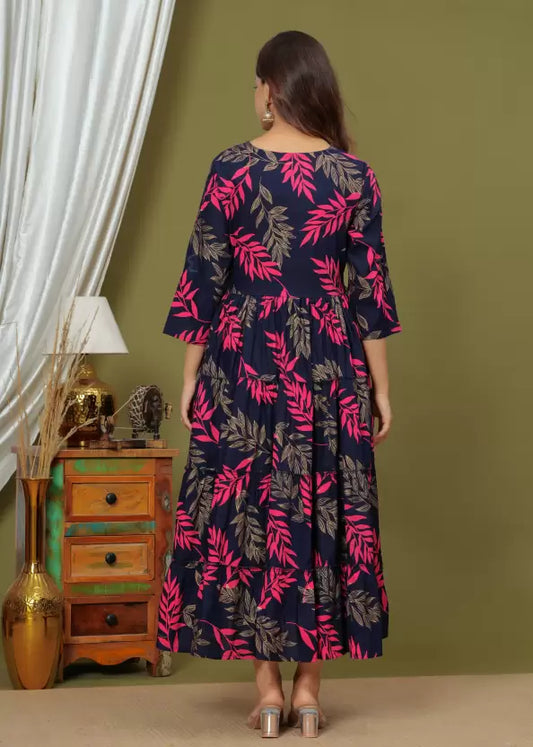 Embroidered Rayon Blend Anarkali Kurta (Blue)
