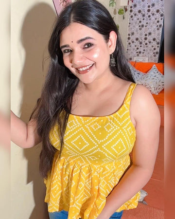 Casual Sleeveless Printed Women Yellow Top