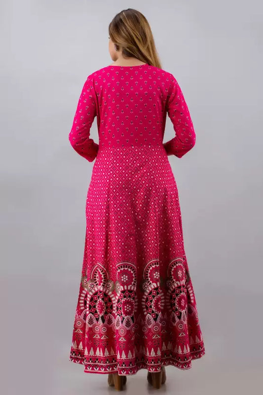 Gold Print Fit & Flare Ethnic Dress