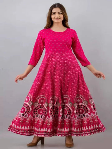 Gold Print Fit & Flare Ethnic Dress