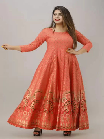 Gold Print Fit & Flare Ethnic Dress