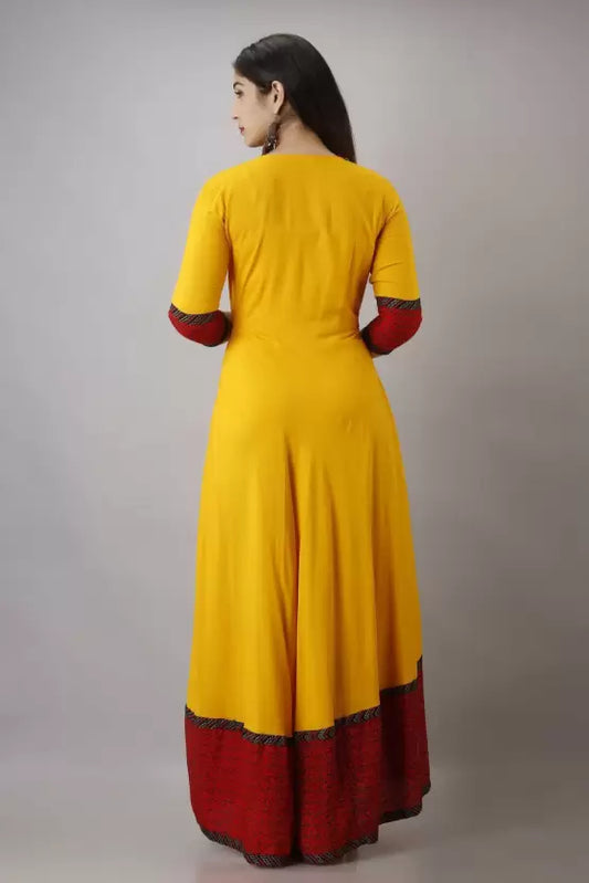 Yellow Embroidered Printed Dress