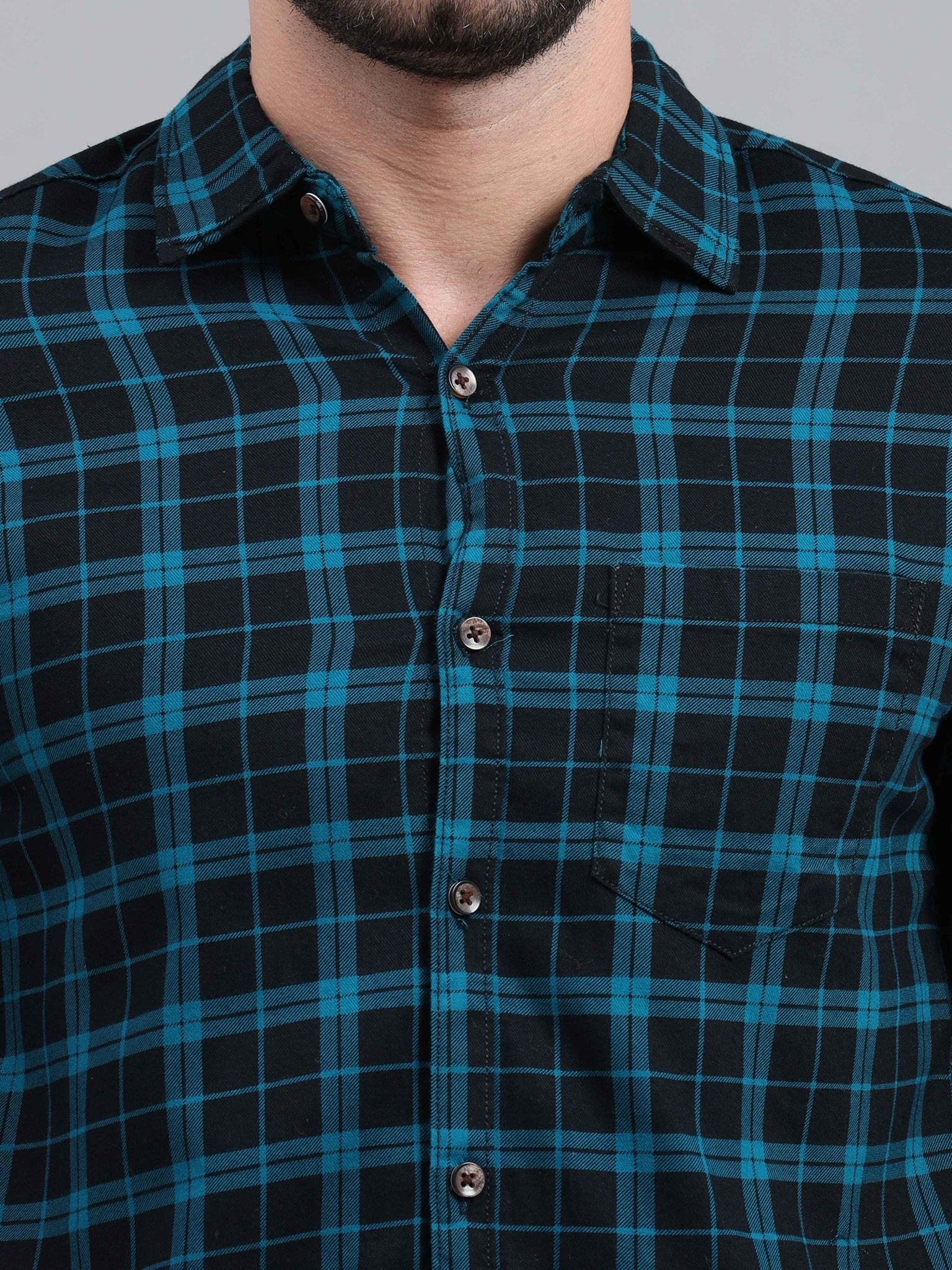 Men Regular Fit Checkered Cut Away Collar Casual Shirt - Adhi Shree Fashion