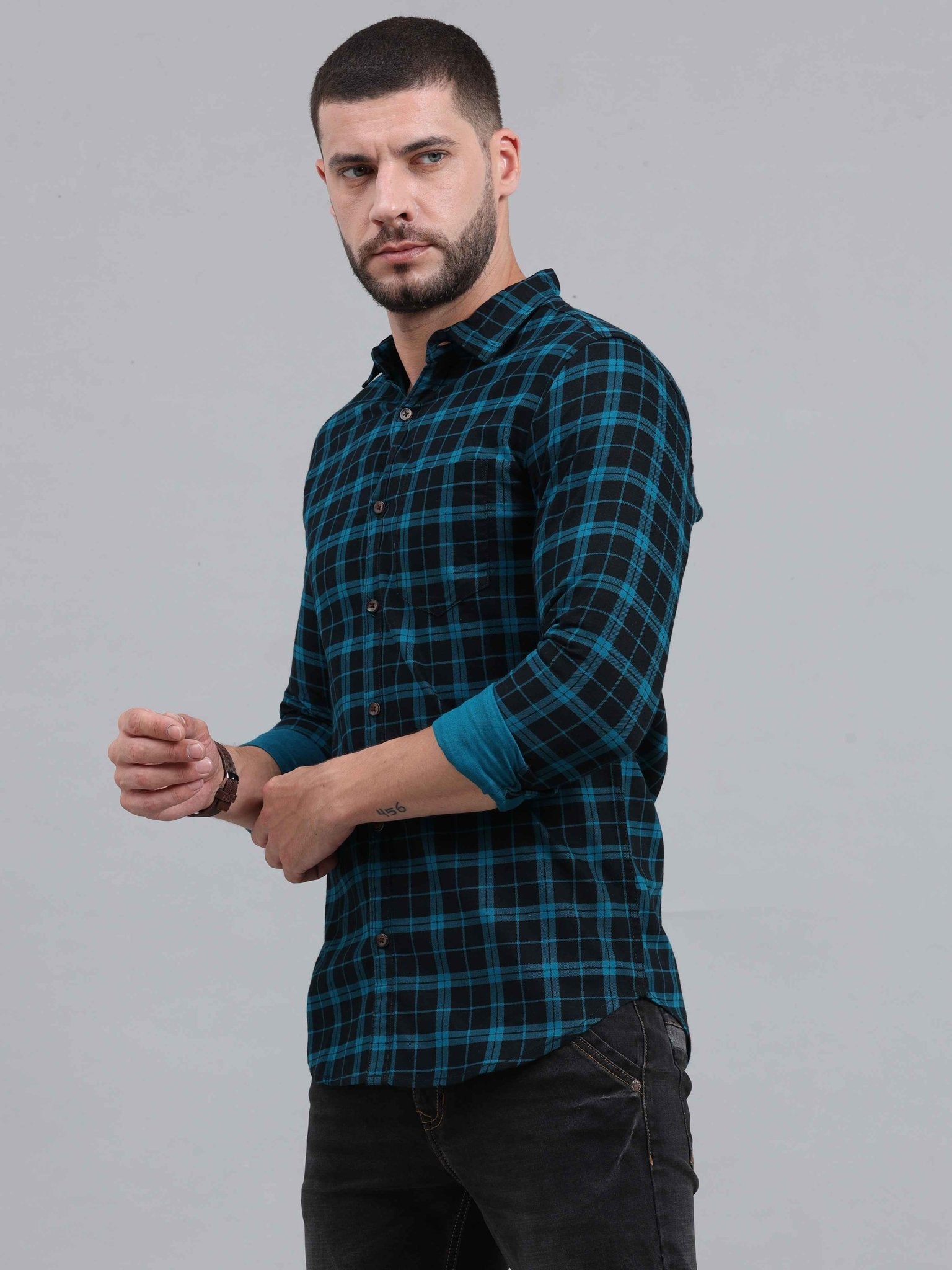 Men Regular Fit Checkered Cut Away Collar Casual Shirt - Adhi Shree Fashion