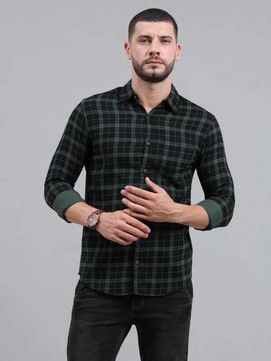 Men Regular Fit Checkered Cut Away Collar Casual Shirt - Adhi Shree Fashion