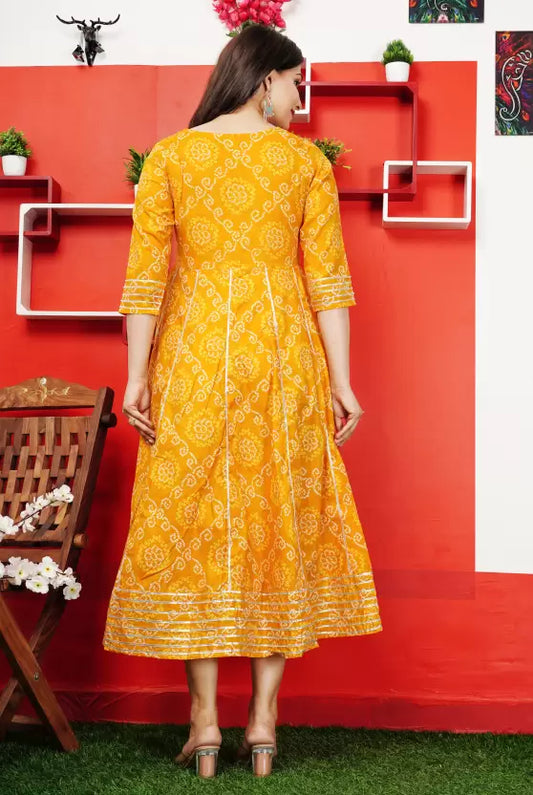 Women Bandhani Printed Dress (Yellow)