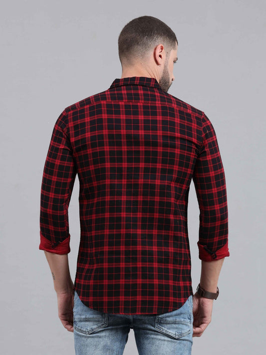 Men Regular Fit Checkered Cut Away Collar Casual Shirt - Adhi Shree Fashion