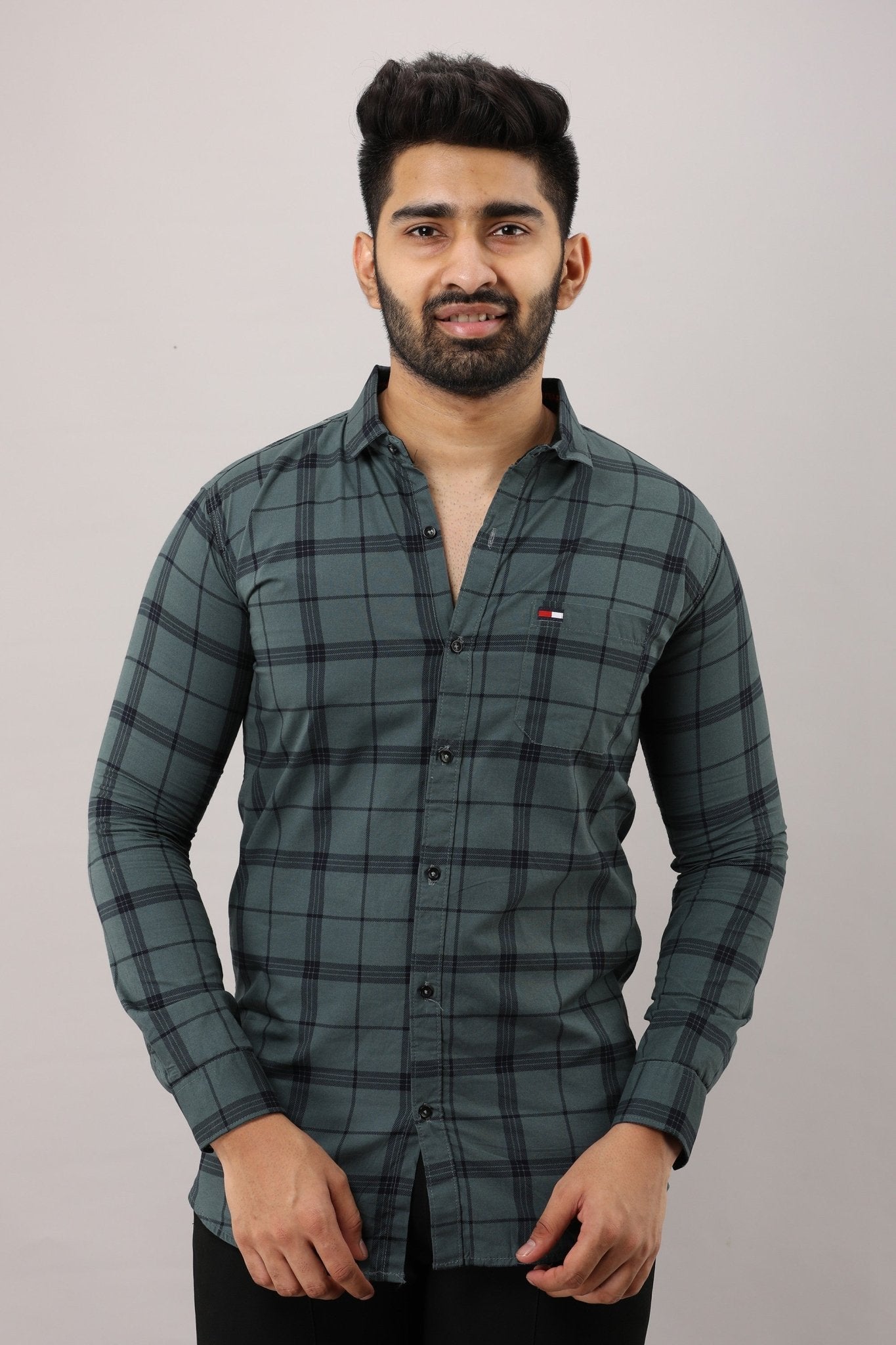 Men Slim Fit Checkered Spread Collar Casual Shirt - Adhi Shree Fashion