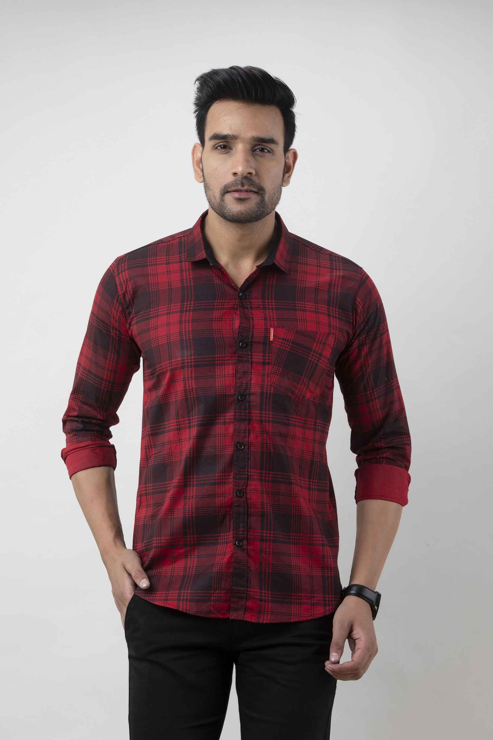 Men Slim Fit Checkered Spread Collar Casual Shirt - Adhi Shree Fashion