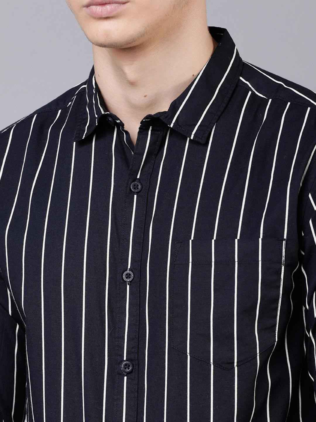 Men Slim Fit Striped Spread Collar Casual Shirt - Adhi Shree Fashion