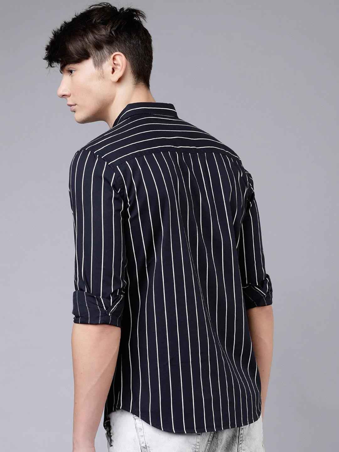 Men Slim Fit Striped Spread Collar Casual Shirt - Adhi Shree Fashion