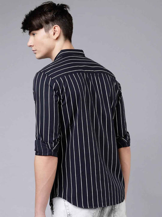 Men Slim Fit Striped Spread Collar Casual Shirt - Adhi Shree Fashion