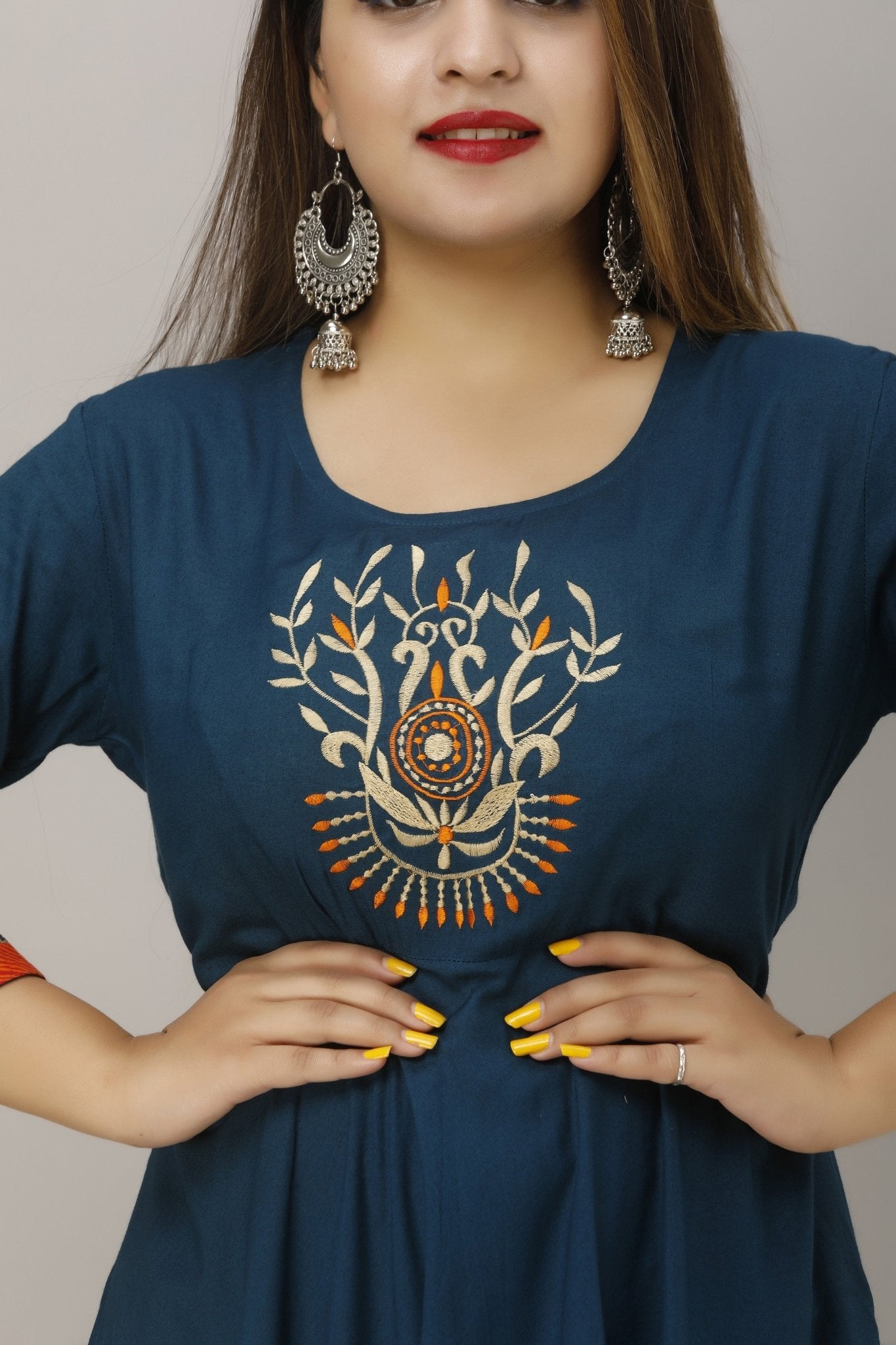 Gown For Women Embroidered Printed Anarkali Gown (Blue) - Adhi Shree Fashion