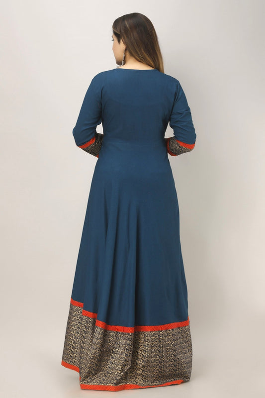 Gown For Women Embroidered Printed Anarkali Gown (Blue) - Adhi Shree Fashion