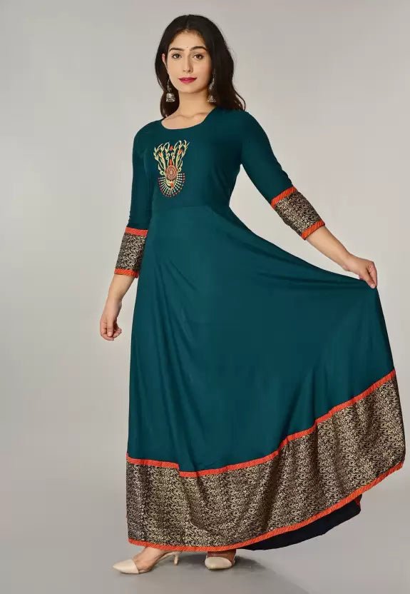 Rayon Blend Stitched Anarkali Gown (Dark Green) - Adhi Shree Fashion