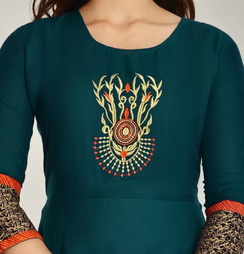 Rayon Blend Stitched Anarkali Gown (Dark Green) - Adhi Shree Fashion