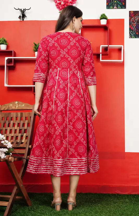 Women Bandhani Printed Dress (Red)