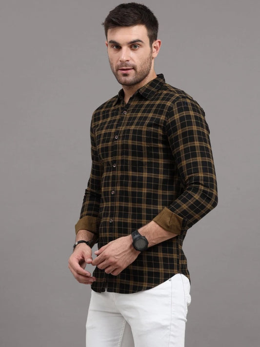 Men Regular Fit Checkered Cut Away Collar Casual Shirt - Adhi Shree Fashion