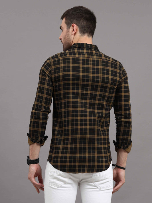 Men Regular Fit Checkered Cut Away Collar Casual Shirt - Adhi Shree Fashion