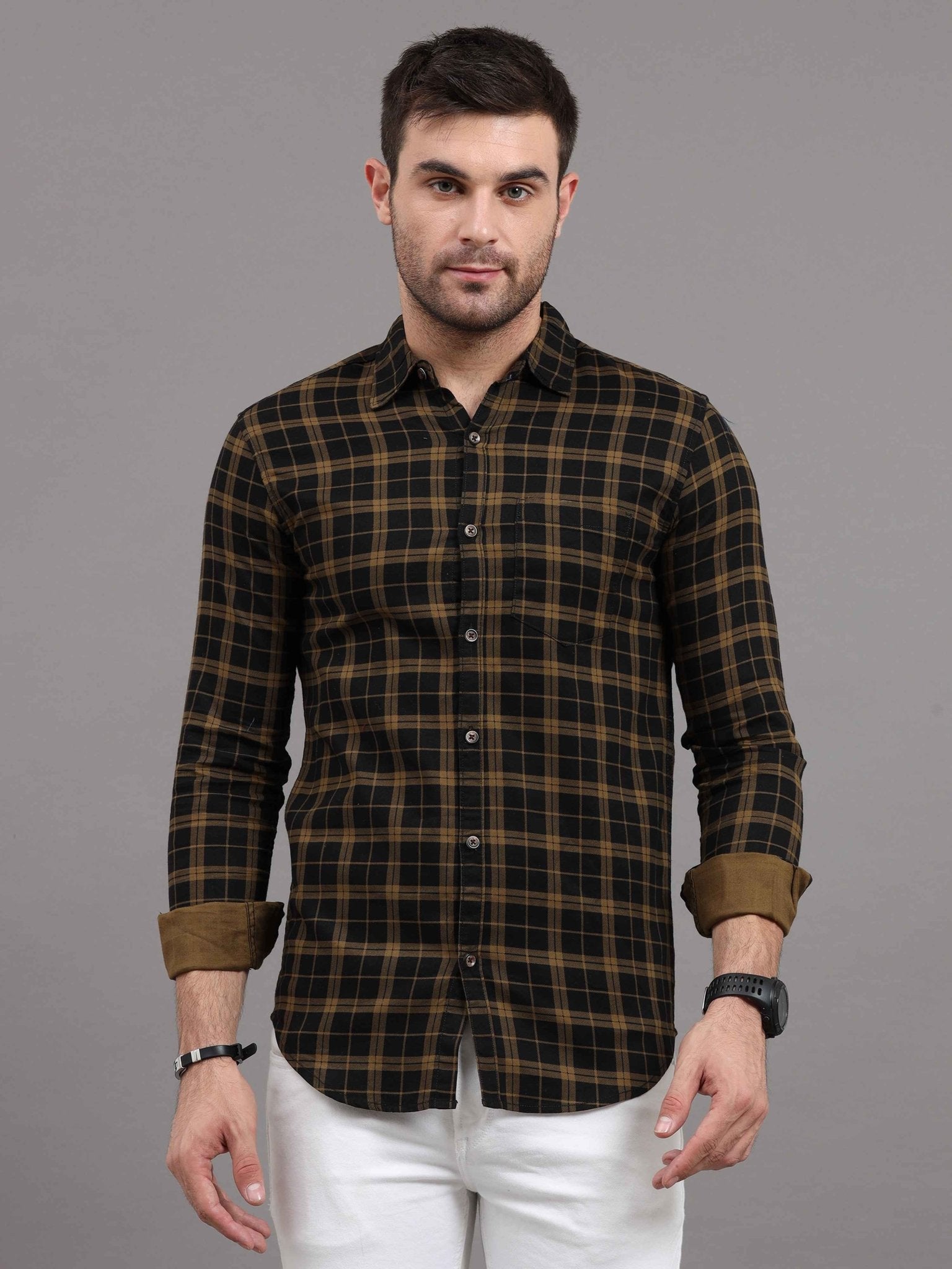 Men Regular Fit Checkered Cut Away Collar Casual Shirt - Adhi Shree Fashion