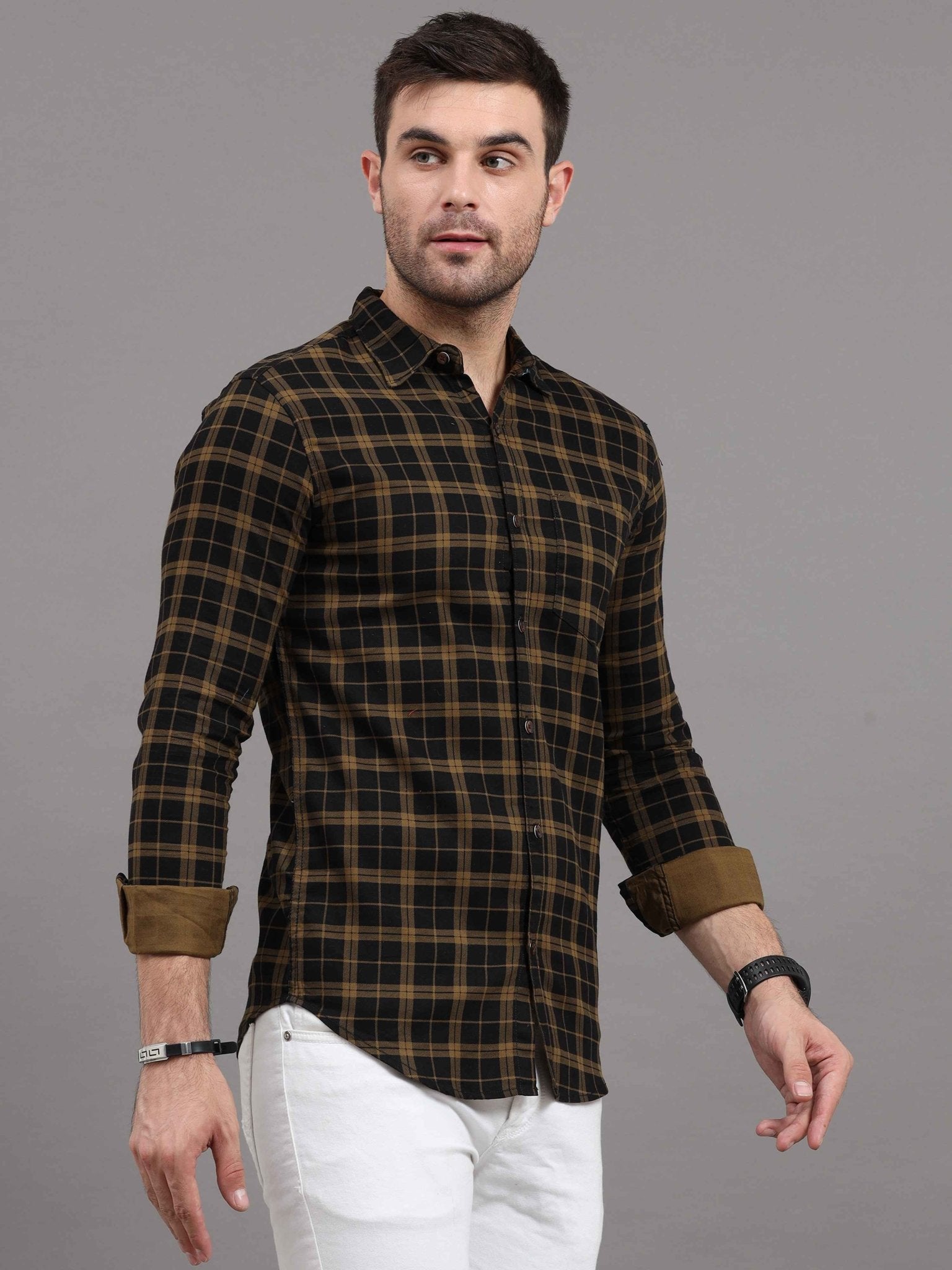 Men Regular Fit Checkered Cut Away Collar Casual Shirt - Adhi Shree Fashion