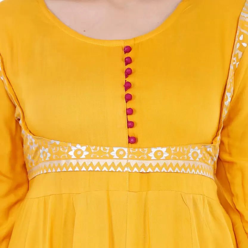 Rayon Blend Stitched Anarkali Gown (Yellow) - Adhi Shree Fashion