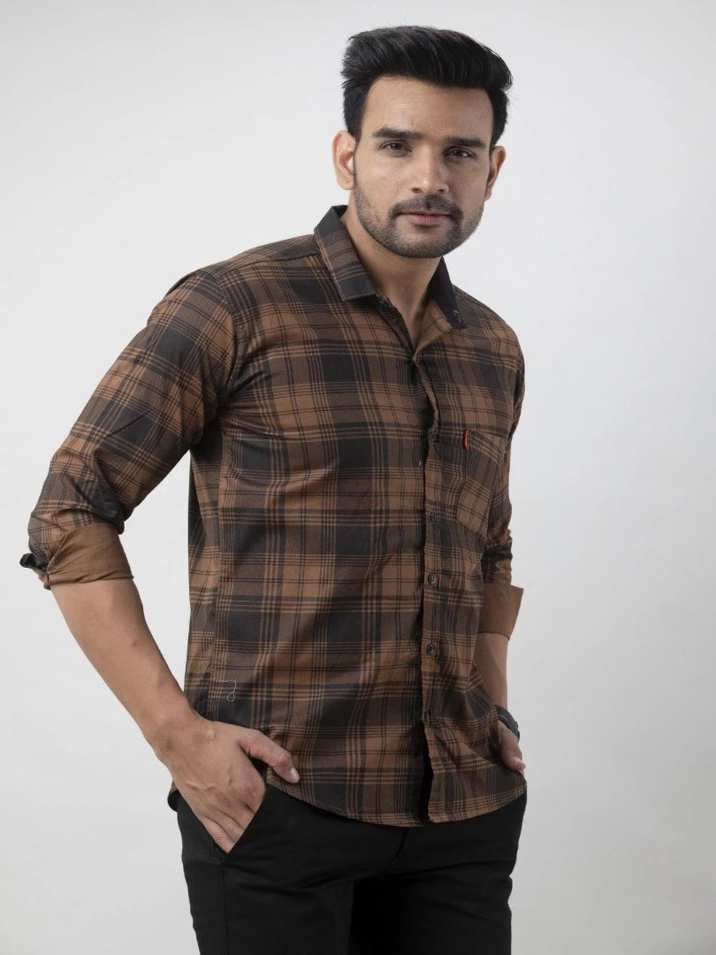 Men Slim Fit Checkered Spread Collar Casual Shirt - Adhi Shree Fashion