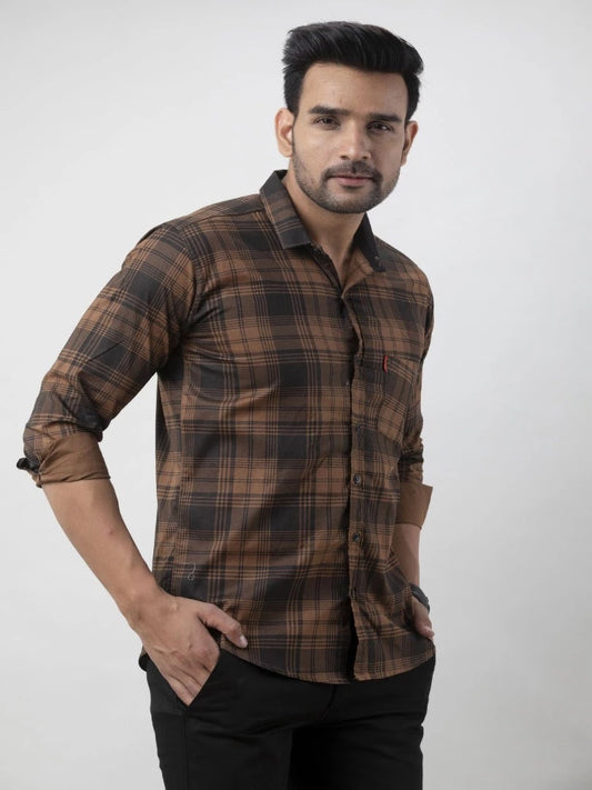Men Slim Fit Checkered Spread Collar Casual Shirt - Adhi Shree Fashion