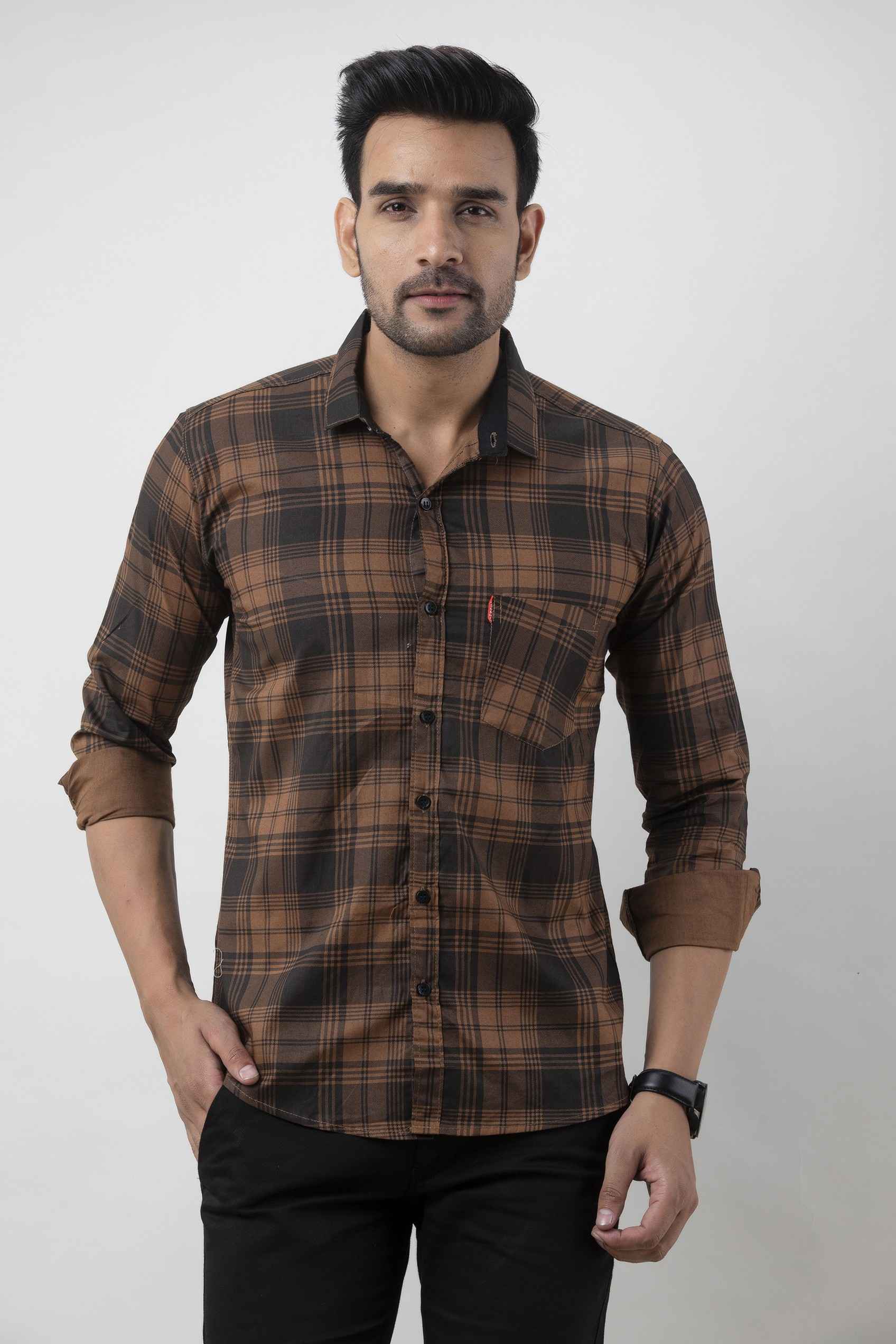 Men Slim Fit Checkered Spread Collar Casual Shirt - Adhi Shree Fashion