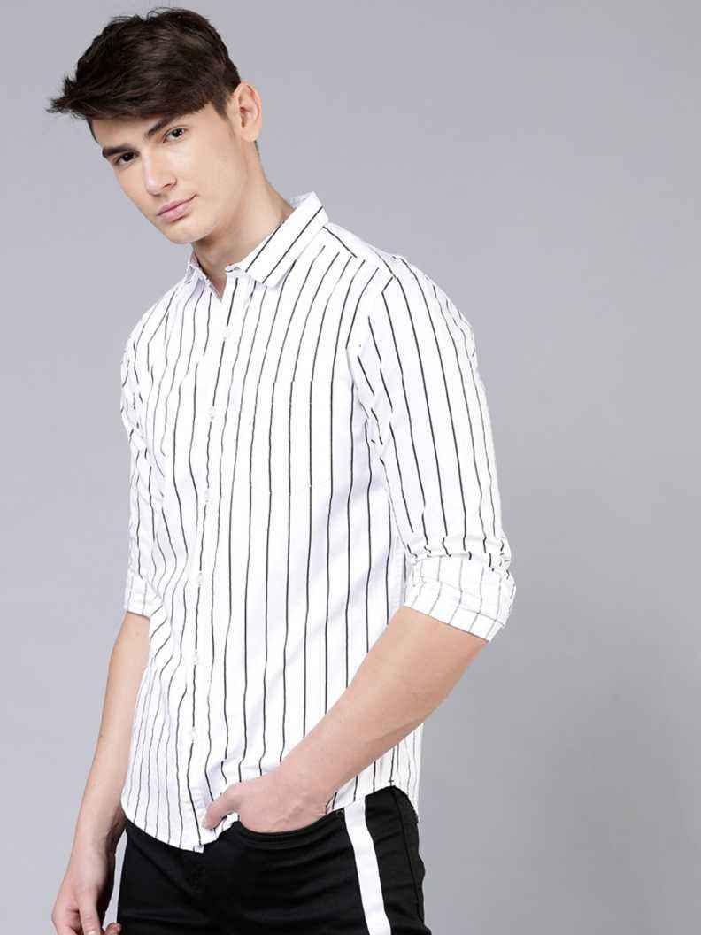 Men Slim Fit Striped Spread Collar Casual Shirt - Adhi Shree Fashion