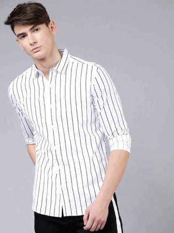 Men Slim Fit Striped Spread Collar Casual Shirt - Adhi Shree Fashion