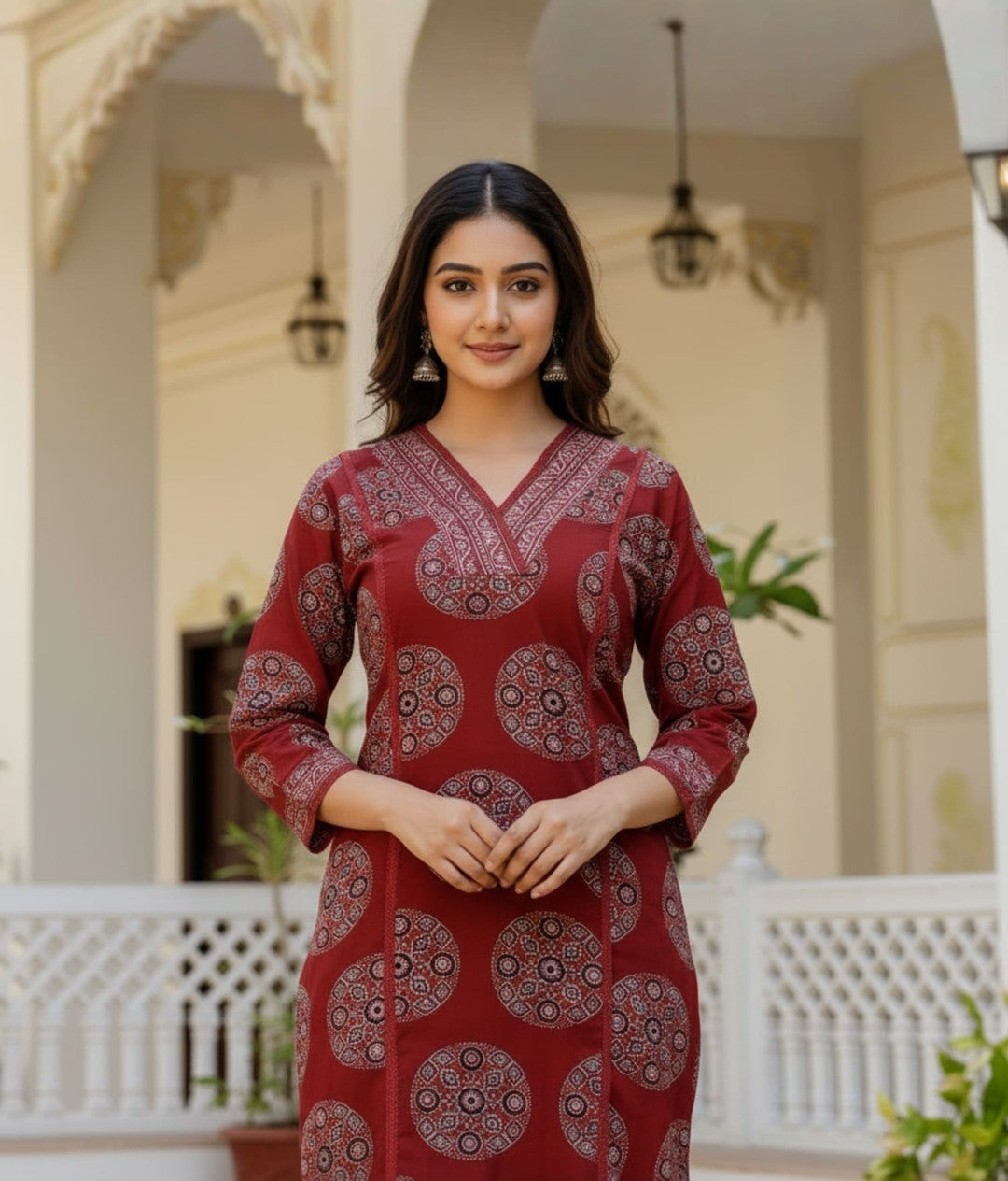 Maroon Printed Rayon Blend Straight Kurta With Pant