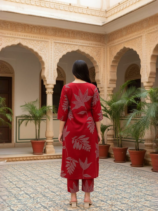 Women Red Kurta and Palazzo Set