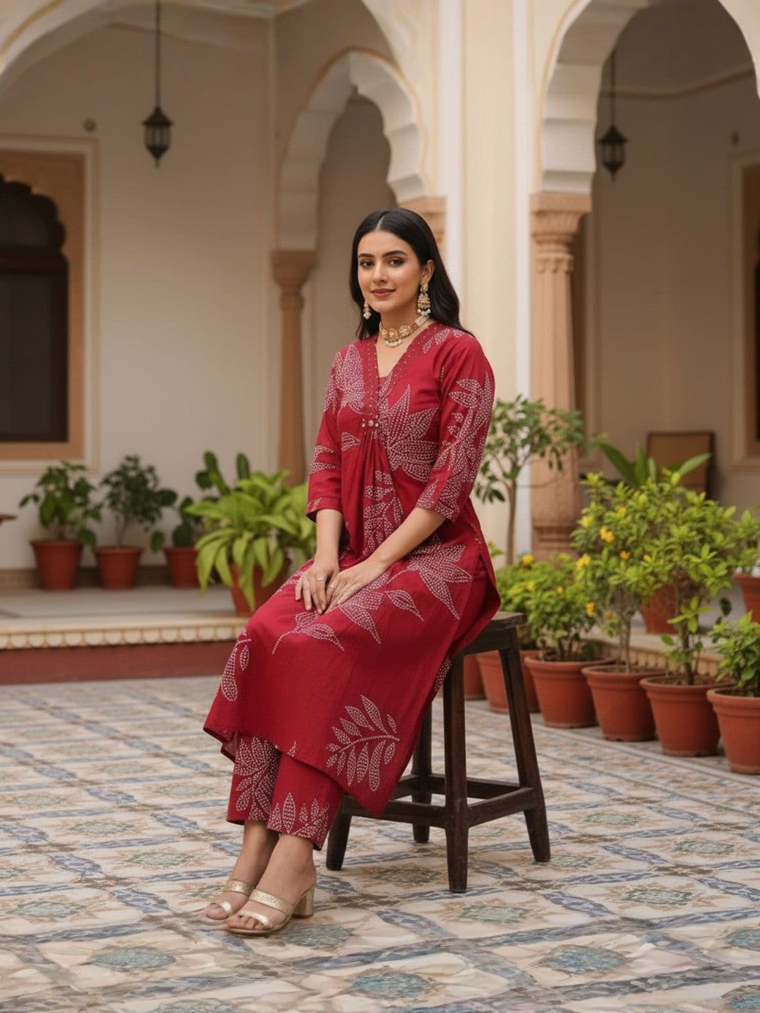 Women Red Kurta and Palazzo Set
