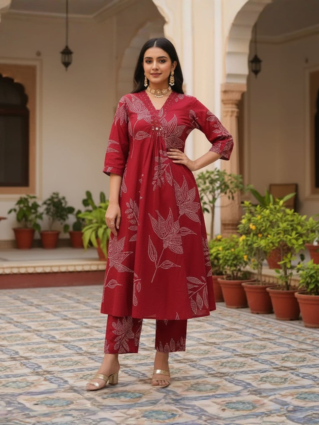 Women Red Kurta and Palazzo Set
