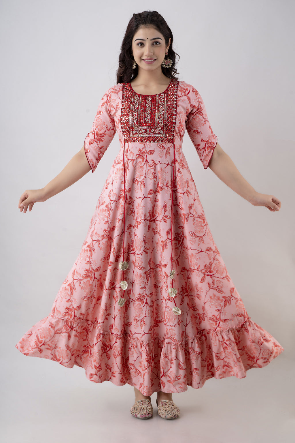 Printed Viscose Rayon Stitched Anarkali Gown  (Pink)