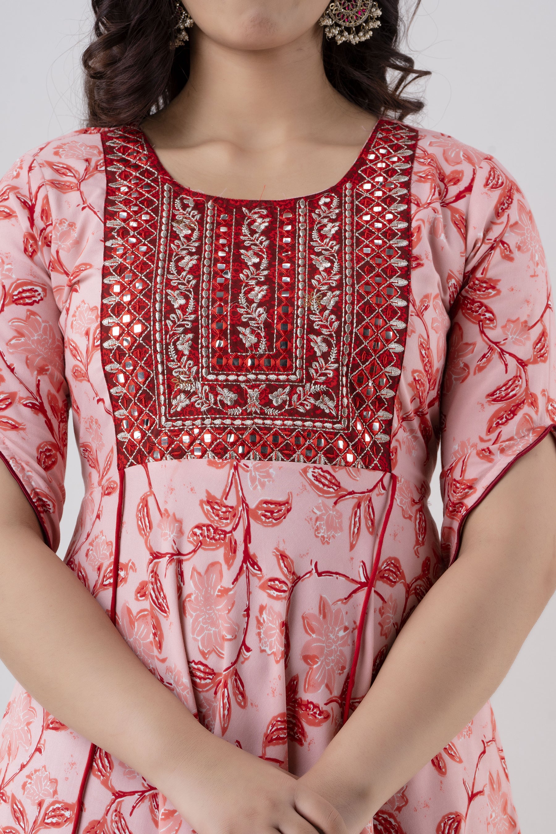 Pack of 2 Women Pink and Green Rayon Anarkali Dress