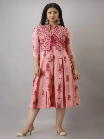 Pink Floral Print Flared Dress