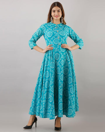 Women Bandhani Printed Dress (Sky Blue)