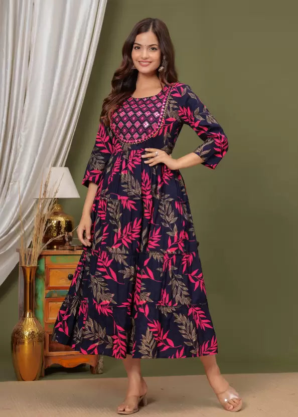 Embroidered Rayon Blend Anarkali Kurta (Blue)