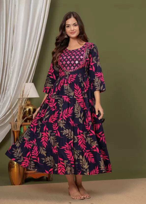 Embroidered Rayon Blend Anarkali Kurta (Blue)