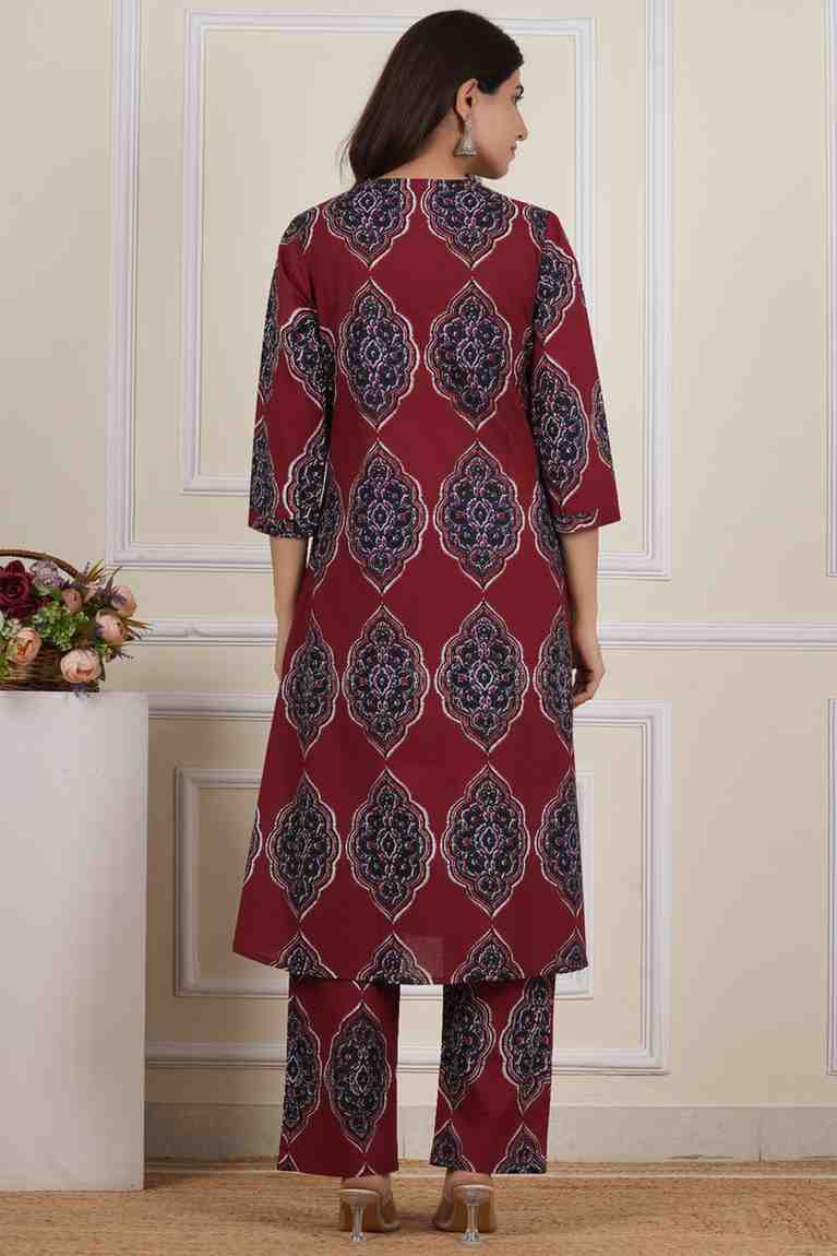 V Neck Printed Rayon Kurta with Palazzo Set