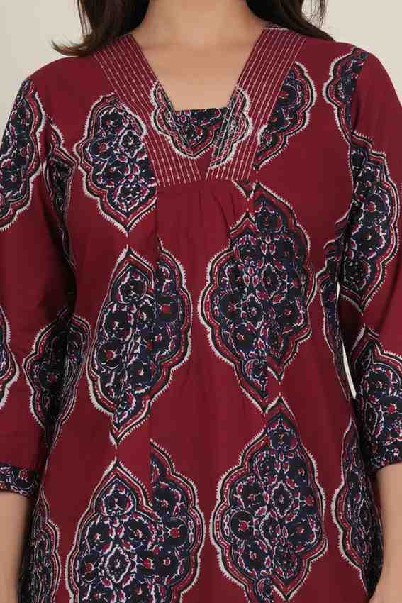 V Neck Printed Rayon Kurta with Palazzo Set