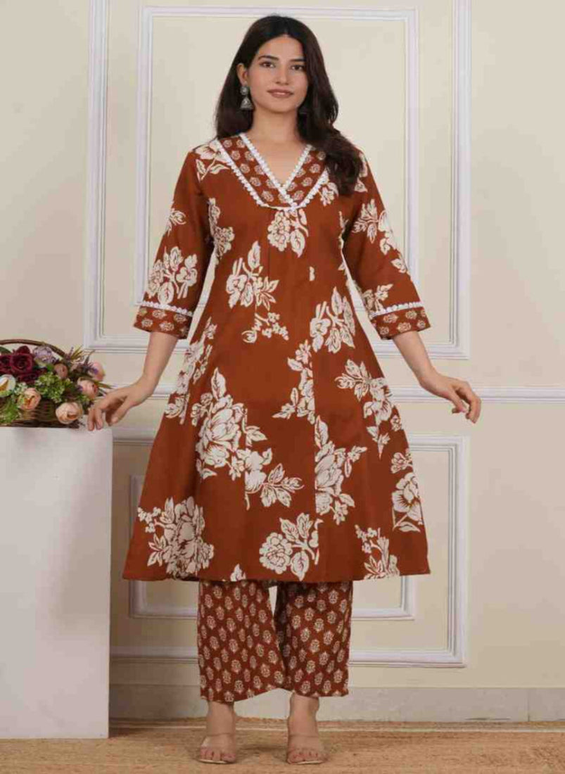 V Neck Printed Rayon Kurta with Palazzo Set