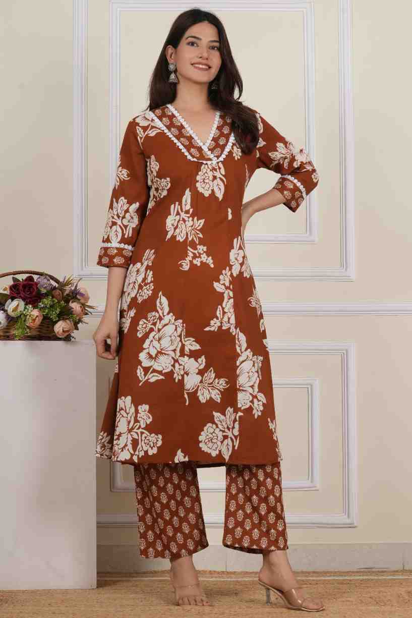V Neck Printed Rayon Kurta with Palazzo Set