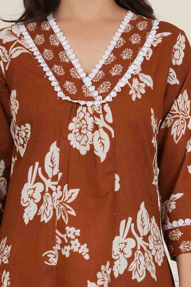 V Neck Printed Rayon Kurta with Palazzo Set
