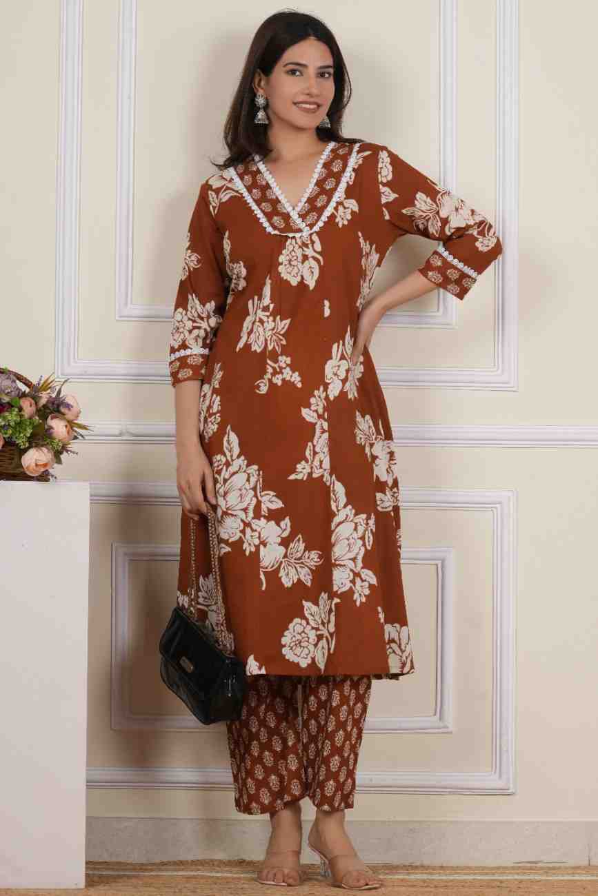 V Neck Printed Rayon Kurta with Palazzo Set
