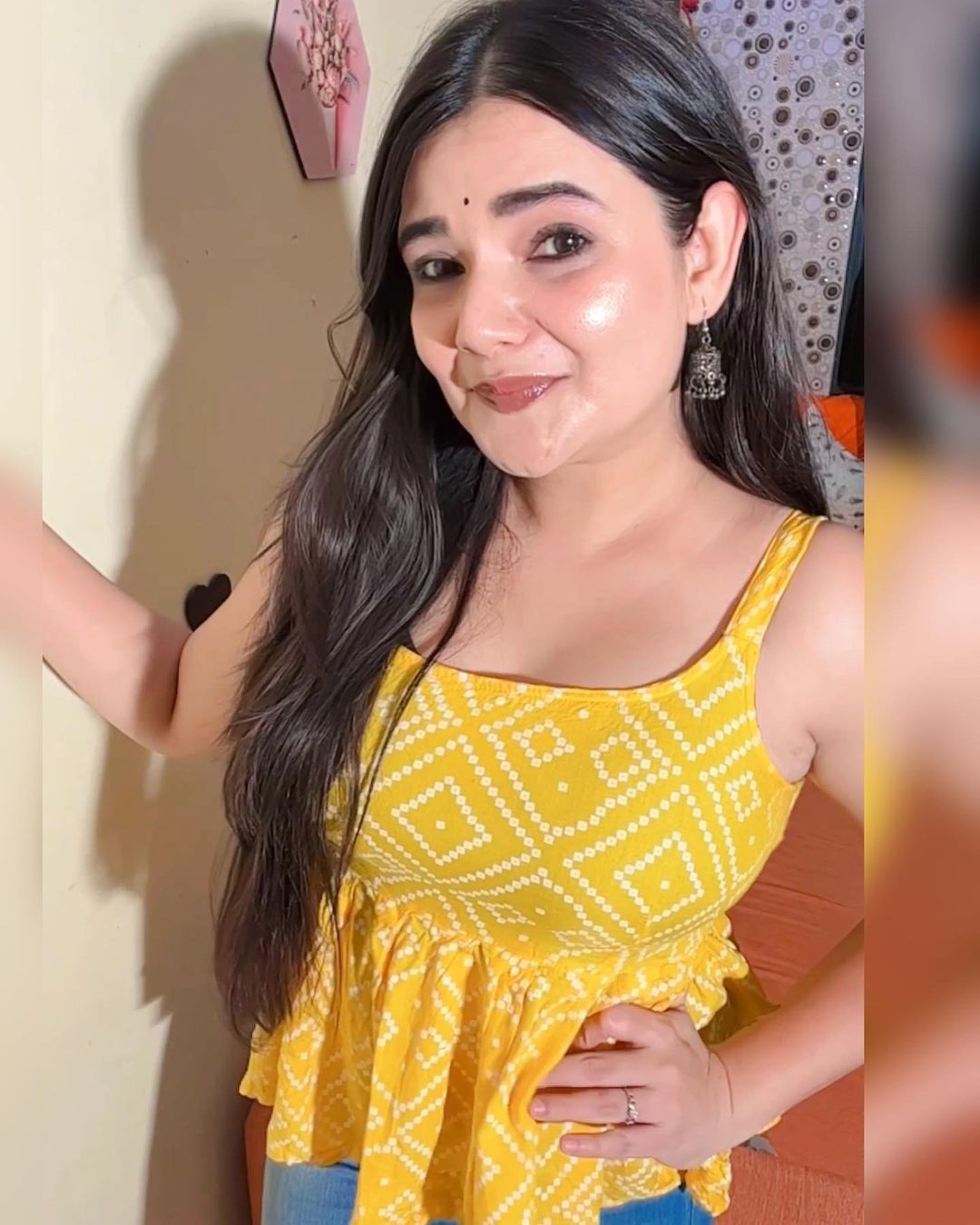 Casual Sleeveless Printed Women Yellow Top
