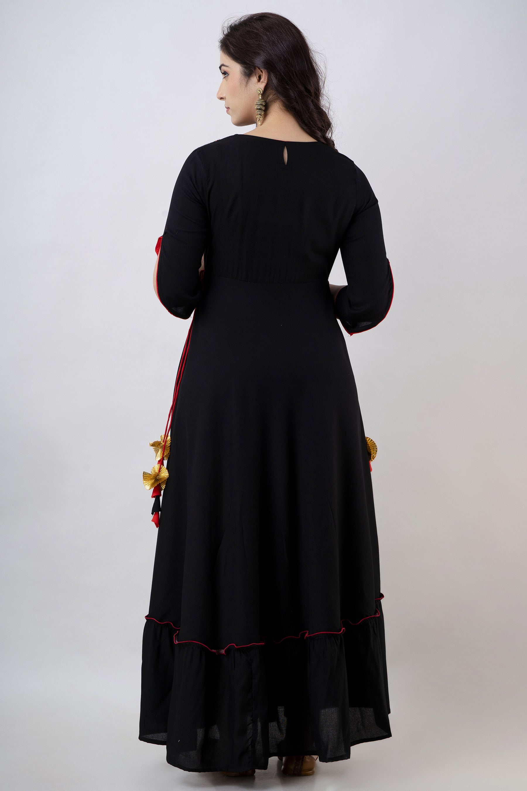 Pack of 2 Women Black and Orange Rayon Anarkali Dress